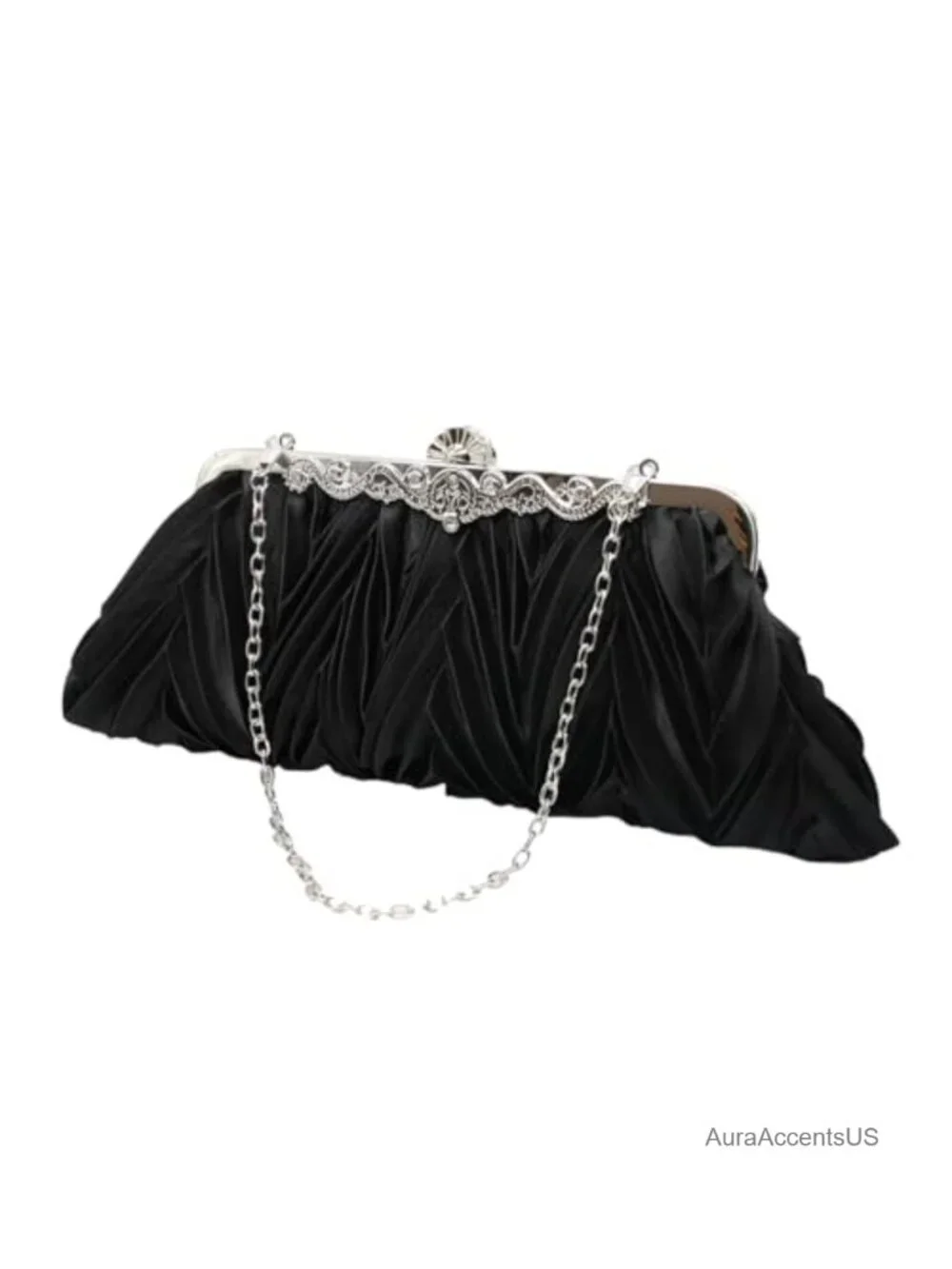 Satin Rhinestone Evening Clutch Purse with Chain